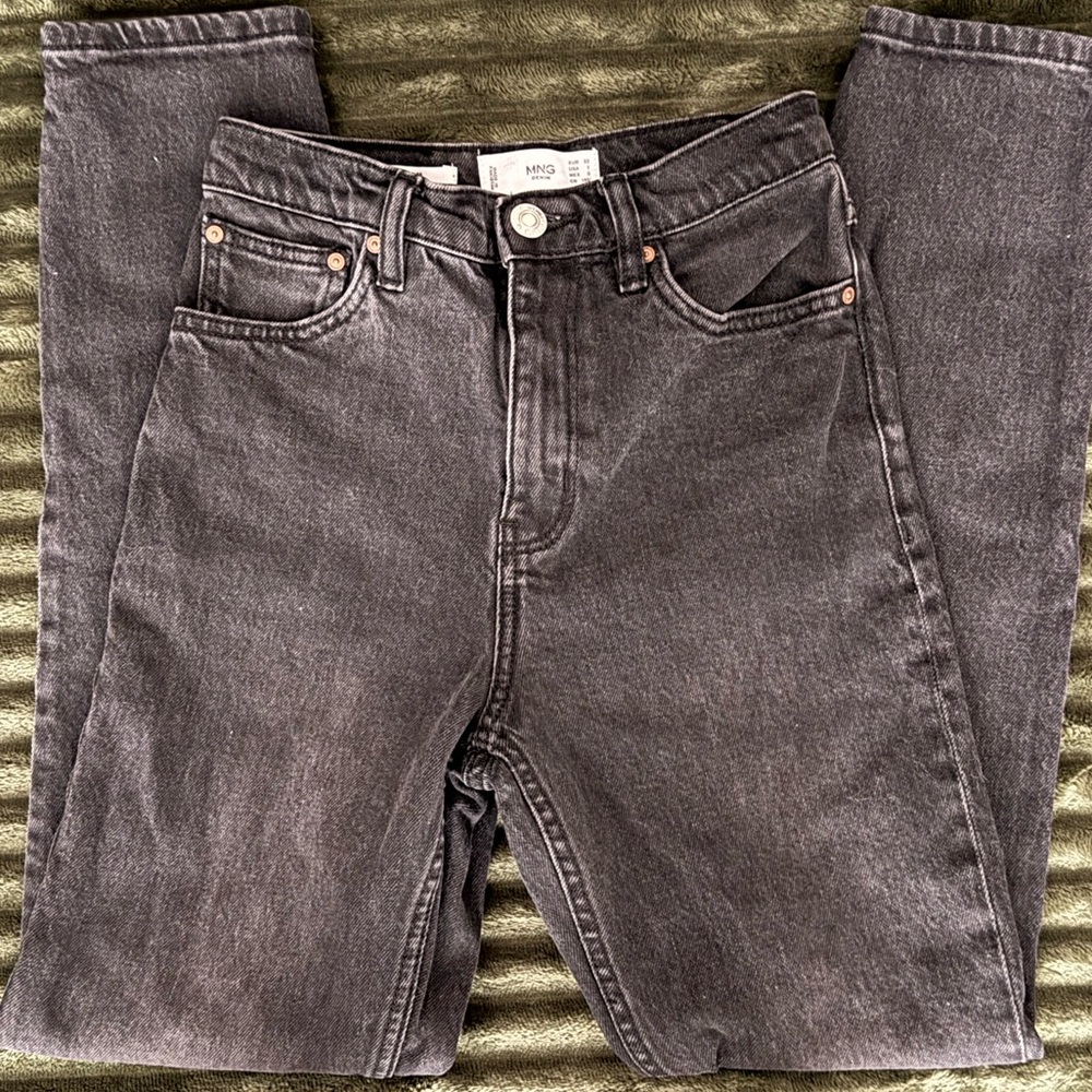 Mango Mom Fit Jeans Black High Rise Straight Leg Size 1
